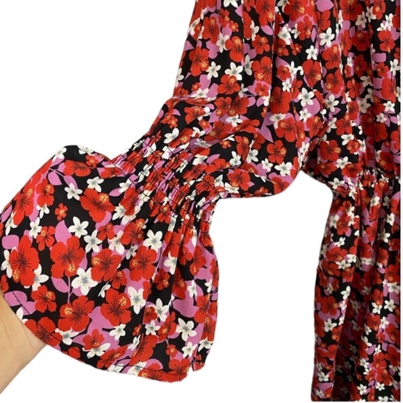 VICI Floral Long Sleeved Ruffle Spring Mini Dress w Red, White & Pink Flowers S - Picture 4 of 9